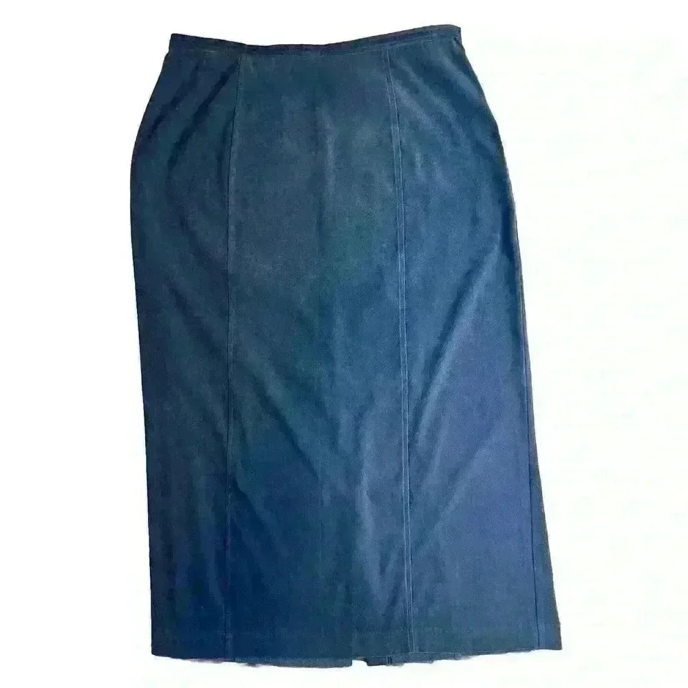 LL Bean Sz 14 Womens Black Faux Suede Maxi Skirt Modest Minimalist Capsule
